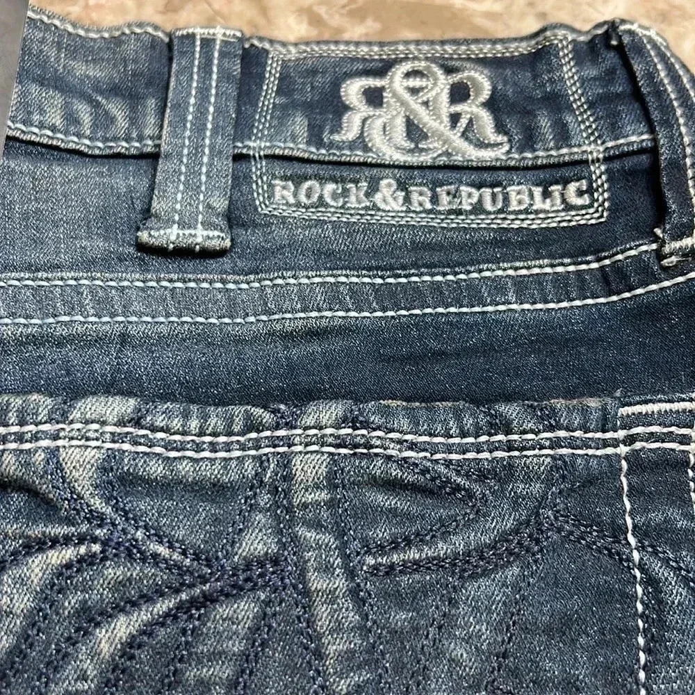 ROCK & REPUBLIC men jean,NWT 36x30 slim straight,blue,manufactured fading EC NWT - Picture 6 of 10